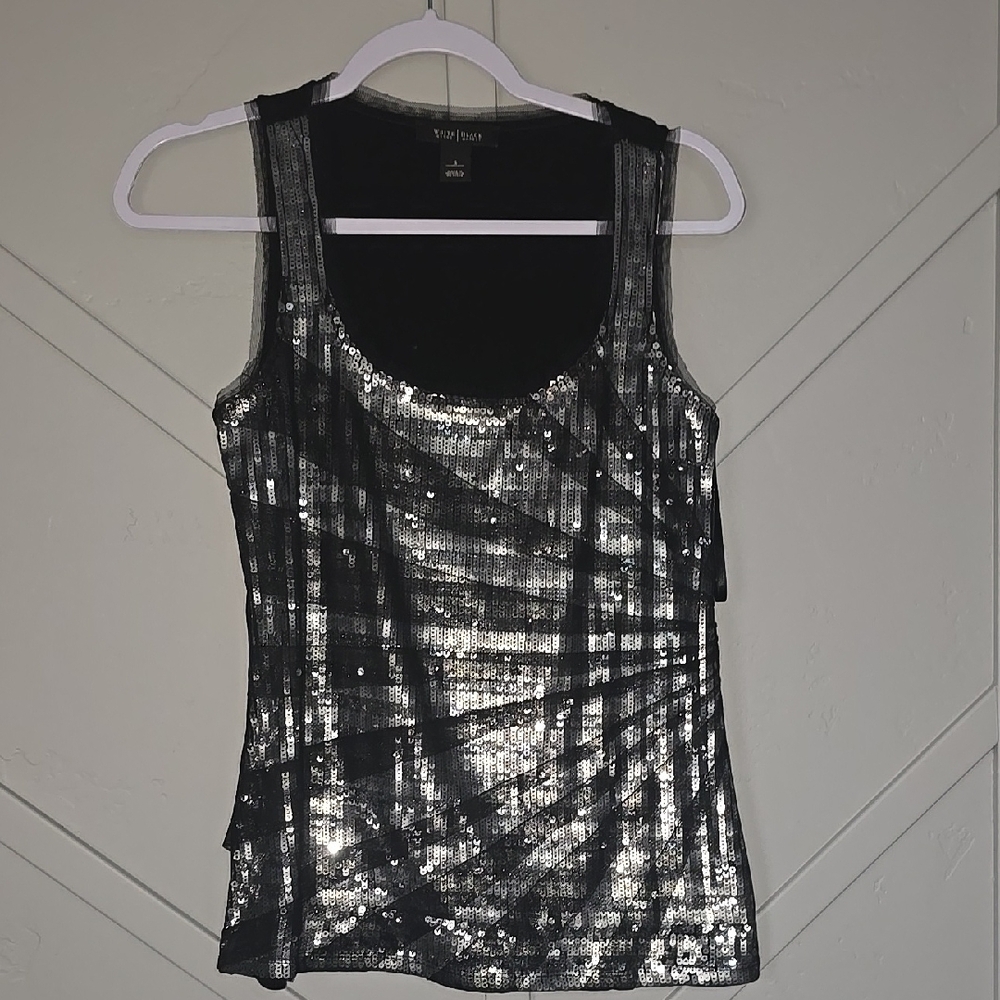 Vera Wang Black and Silver Sequin Tank Top